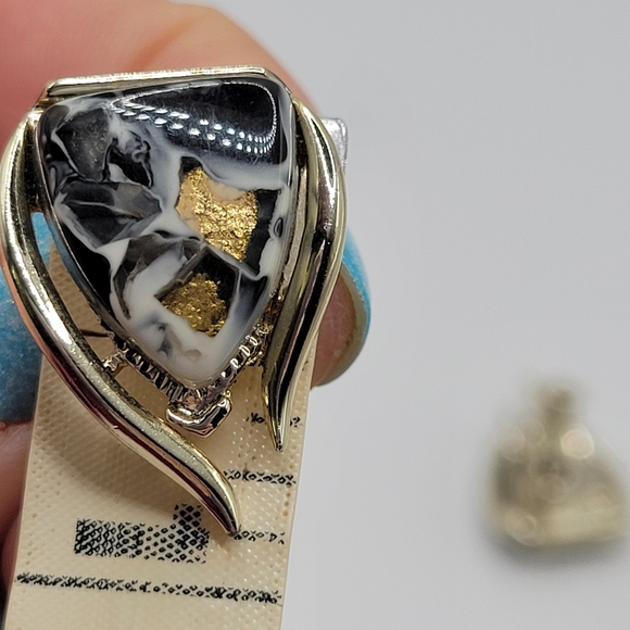 VTG Coro Demi-Parure: Gold Tone Setting | White, Black, Gold "Confetti" | SIGNED - Picture 13 of 13